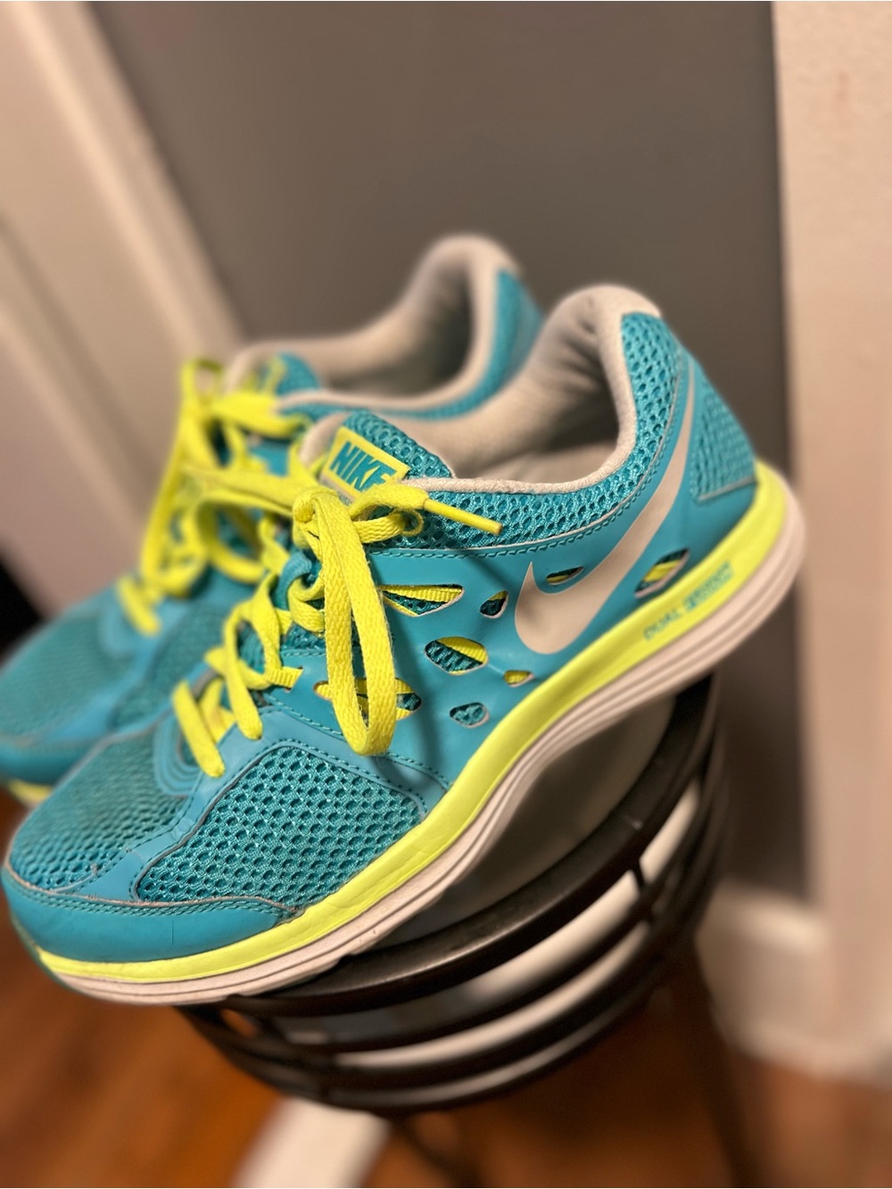 Nike Teal and Neon Yellow Mesh Running Sneakers